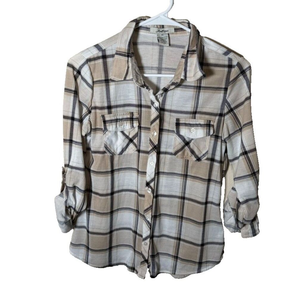 Love Potion Shirt Women's Petite Small Plaid Button Up 3/4 Sleeve Collared Top